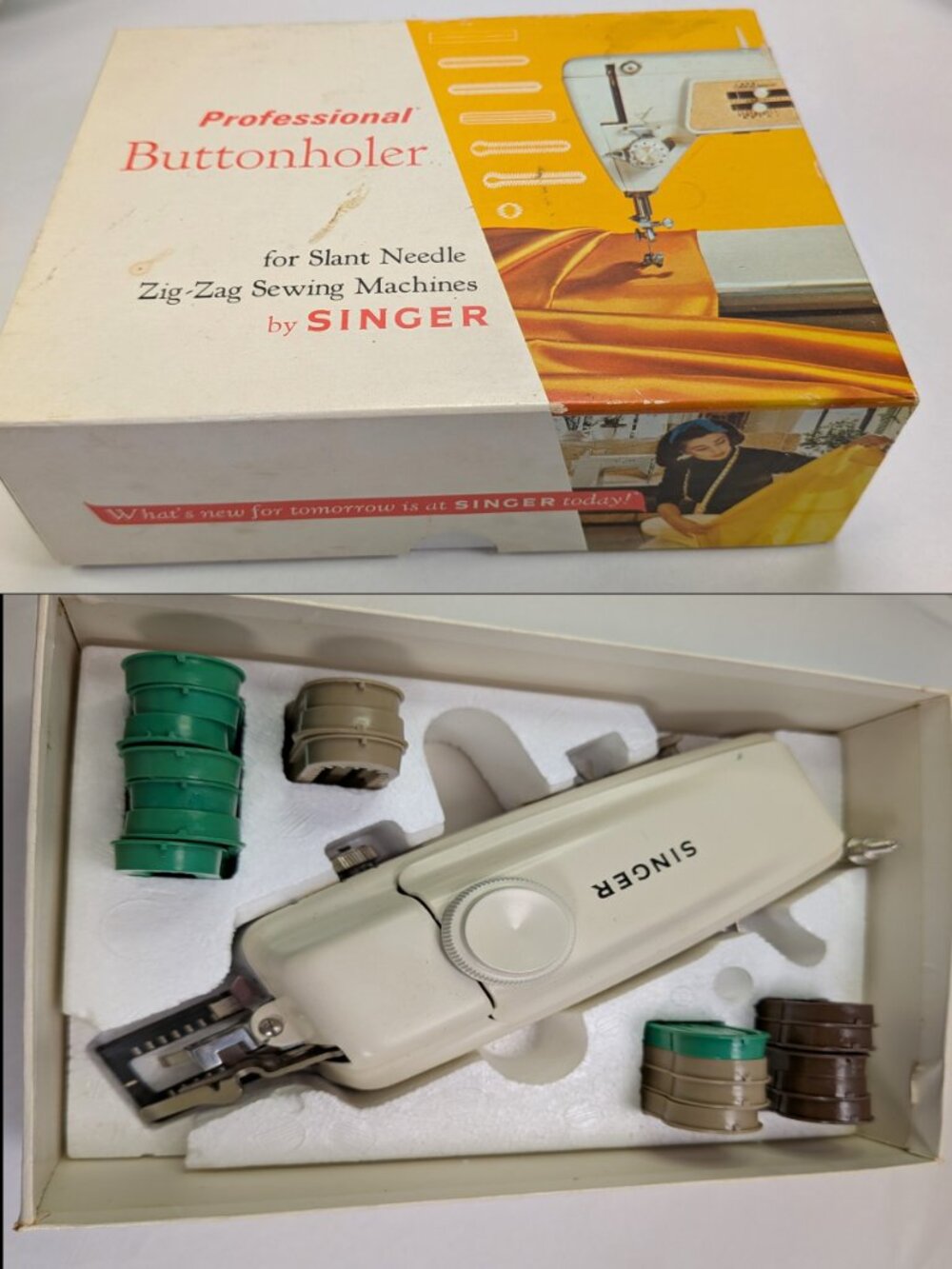 Singer Professional Slant Buttonholer 161829 COMPLETE 20 Cams + Plate